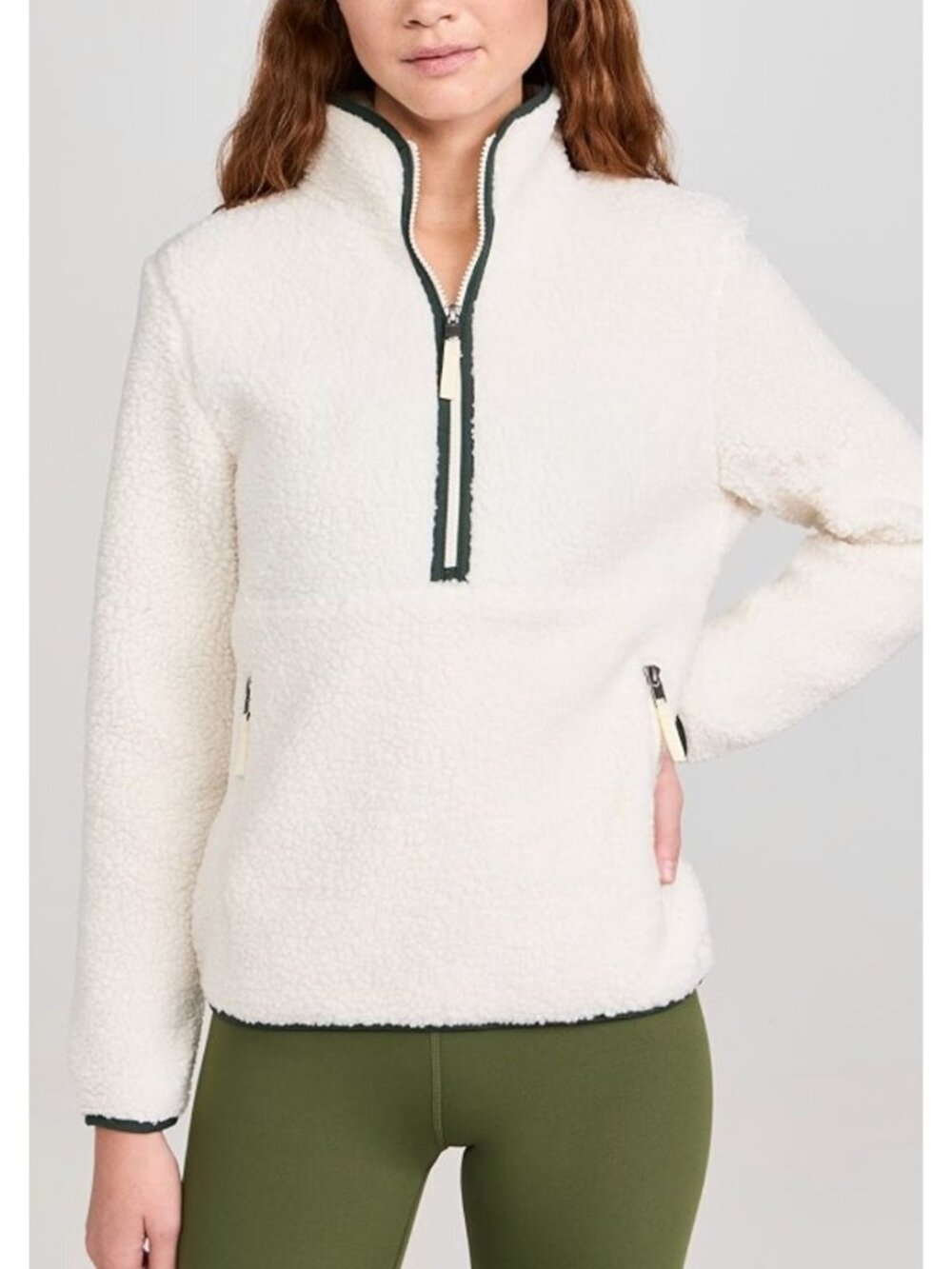 Splits59 Libby Sherpa Half Zip Jacket Sweatshirt Crème/Military Size Small